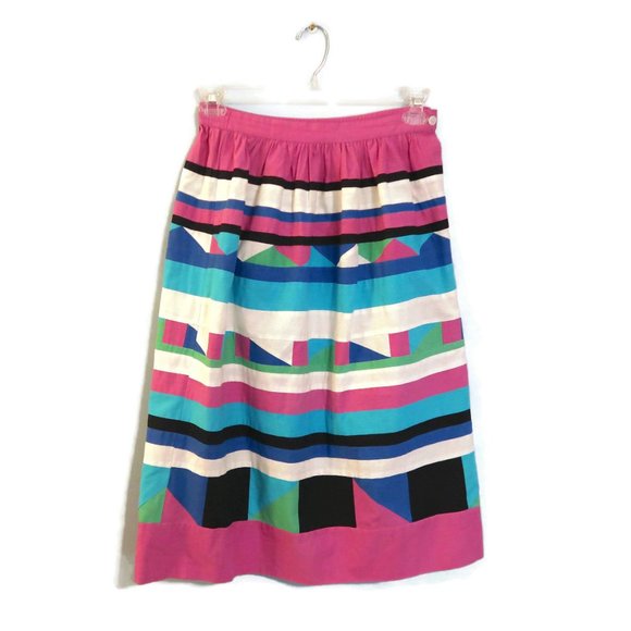 Vintage Patchwork Skirt Colorful Geometric Pattern - Picture 2 of 8